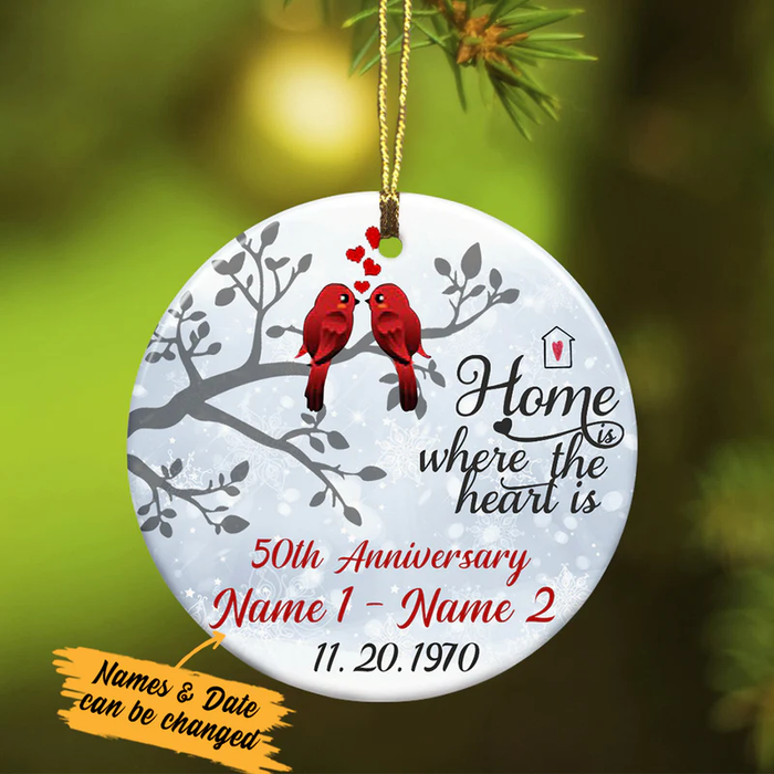 Personalized Ornament Gifts For Couples Home Where The Heart Is Cardinal Custom Name Tree Hanging On Anniversary