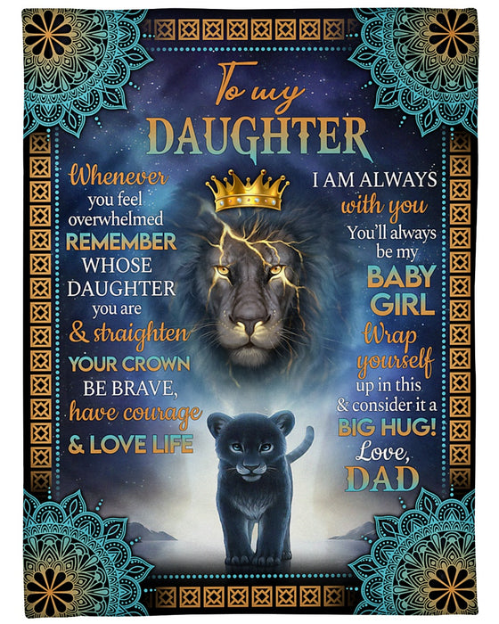 Personalized Blanket To My Daughter From Dad Lightning Lion With Crown Design Galaxy Background Custom Name