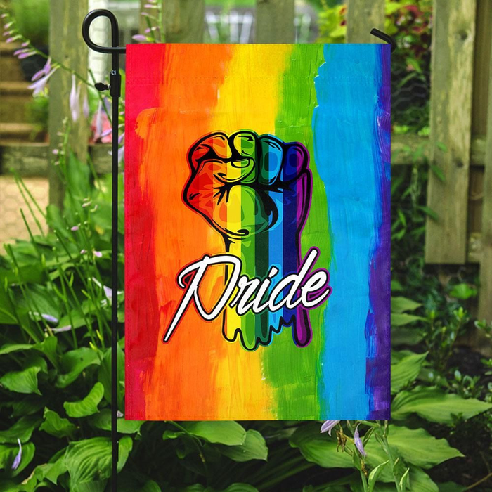 Pride Flag For LGBT Lesbian Gay Lovers Colorful Raised Fist Print Rainbow Design Welcome Garden Flag