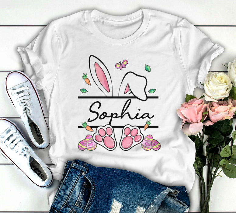 Personalized T-Shirt For Kids Cute Bunny & Easter Eggs Shirt Custom Name Monogram Design Happy Easter Day Shirt