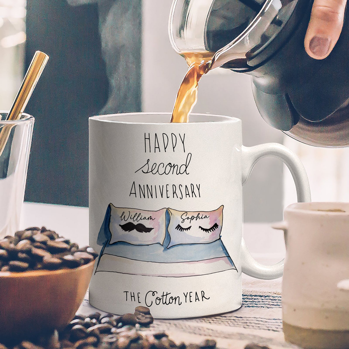 Personalized Coffee Mug Gifts For Couples The Cotton Year Happy Anniversary Custom Name White Cup For Engagement