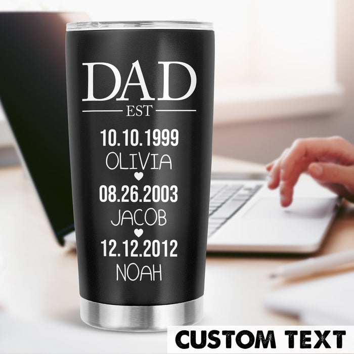 Personalized To My Daddy Tumbler From Son Daughter Black Heart Dada Custom Name 20oz Travel Cup Gifts For Fathers Day