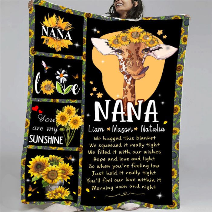 Personalized To My Grandma Blanket From Grandkids Giraffe Sunflowers Meaningful Quotes Custom Name Gifts For Birthday