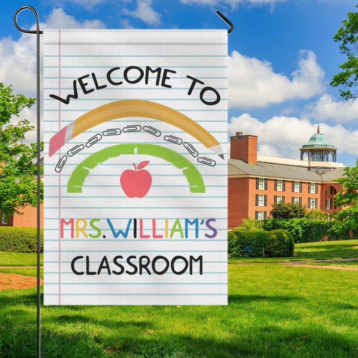 Personalized Back To School Flag Gifts For Teacher Welcome To Classroom Rainbow Custom Name Welcome Entry Sign Flag