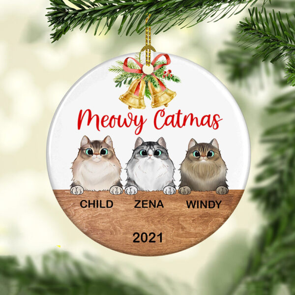 Personalized Ornament For Cat Owners Funny Meowy Catmas Jingle Bells Custom Name Tree Hanging Gifts For Christmas Xmas