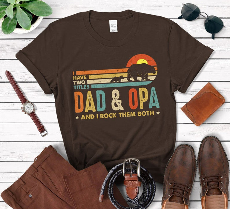 Classic T-Shirt For Grandpa I Have Two Titles Dad & Opa Retro Vintage Design Old & Baby Bear Printed Custom Name