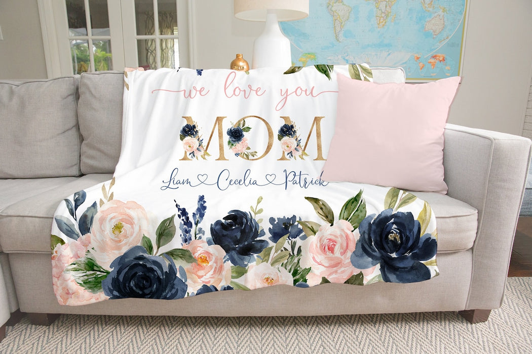 Personalized Mother'S Day Blanket For Mom Grandma We Love You Colorful Flower Printed Custom Kids Name