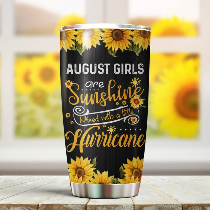 Personalized Tumbler For Daughter Sister Friend BFF August Girls Are Sunshine Sunflower Custom Name Gifts For Birthday
