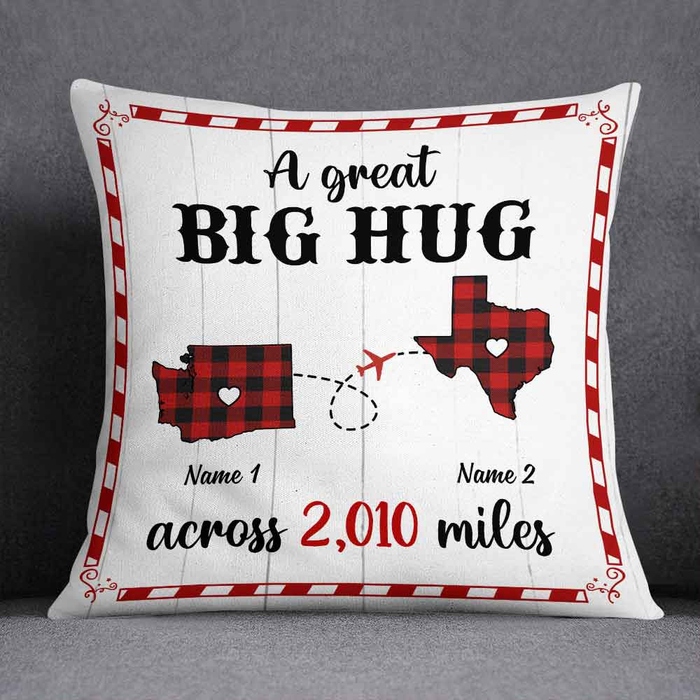 Personalized Square Pillow For Family Friends Red Plaid A Big Heart Across Miles Custom Name Sofa Cushion Birthday Gifts