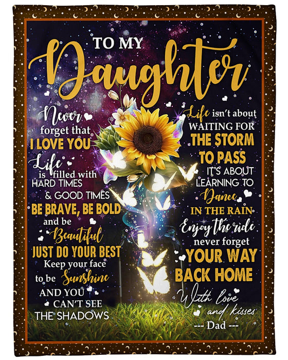 Personalized Blanket To My Daughter From Dad Sunflower & Butterfly Vintage Design Galaxy Background Custom Name