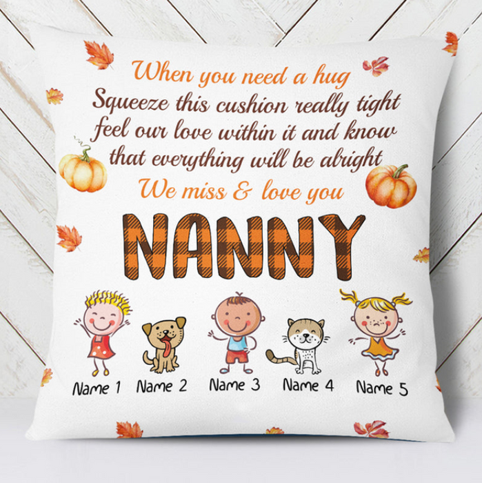 Personalized Square Pillow For Grandma Pumpkins We Miss Love You Nanny Custom Grandkid Name Sofa Cushion Christmas Gifts