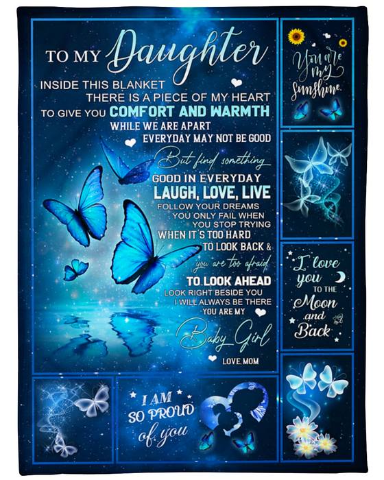 Personalized Fleece Blanket To My Daughter Lighting Blue Butterfly Premium Blankets Custom Name
