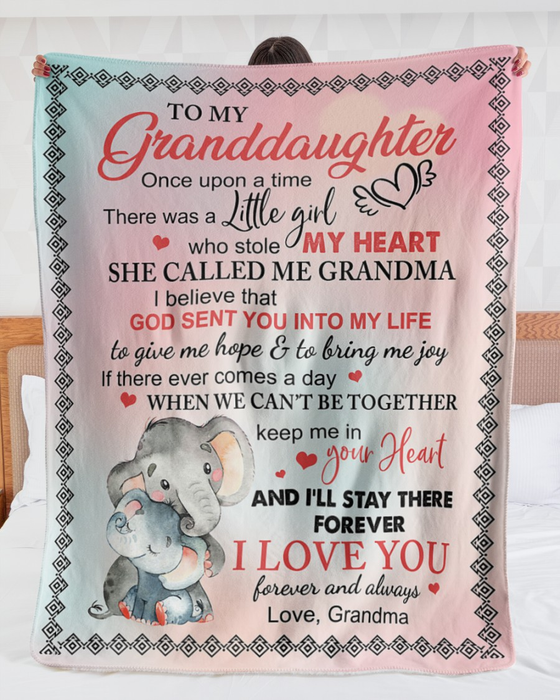 Personalized To My Granddaughter Blanket From Grandpa Grandma Cute Elephant Little Girl Custom Name Christmas Gifts