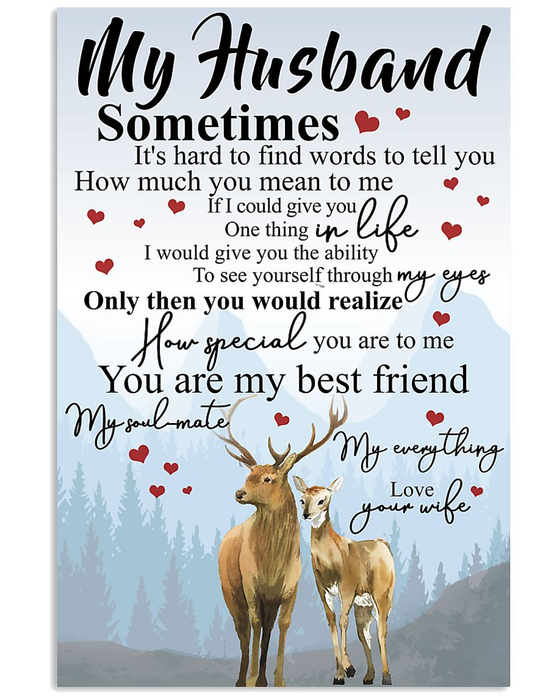 Personalized To My Husband Canvas Wall Art From Wife Sometimes It Is Hard To Find Words Deers Custom Name Poster Prints