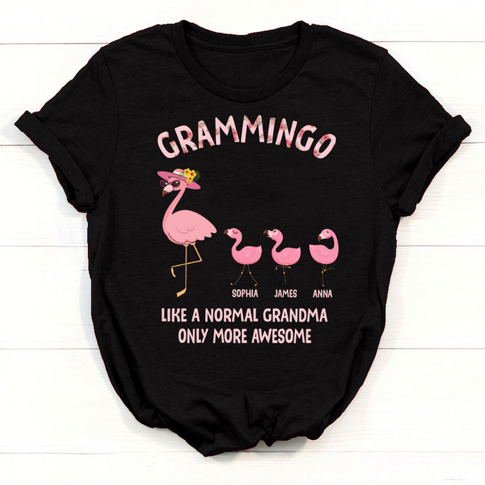 Personalized T-Shirt For Grandma Grammingo Cute Flamingo Printed Custom Grandkids Name Mother'S Day Shirt