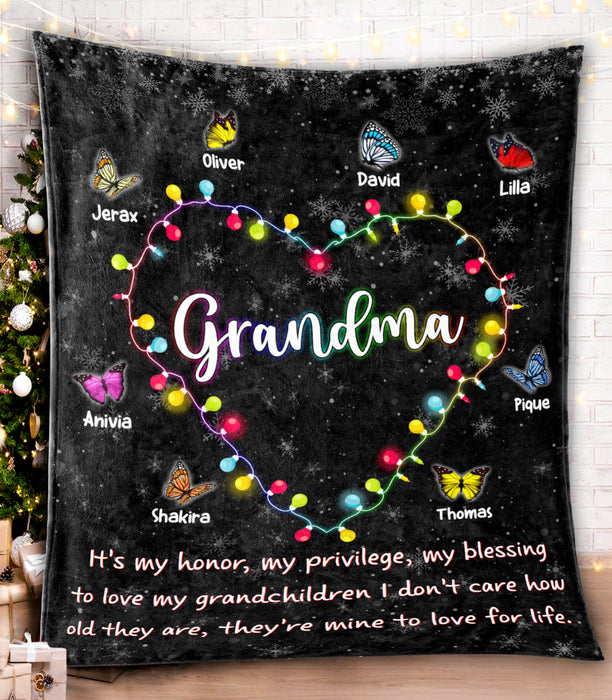 Personalized To My Grandma Blanket From Grandkids It's My Honor Heart Butterflies Snowflakes Custom Name Christmas Gifts