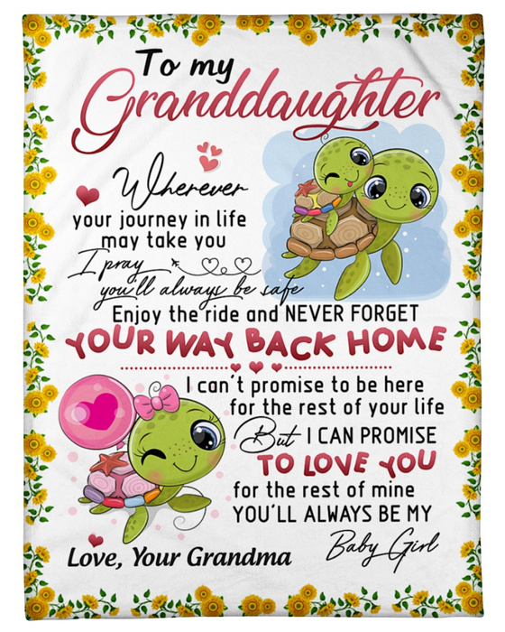 Personalized Fleece Blanket To My Granddaughter I Pray You Will Always Be Safe From Grandma Print Cute Turtle Sunflower