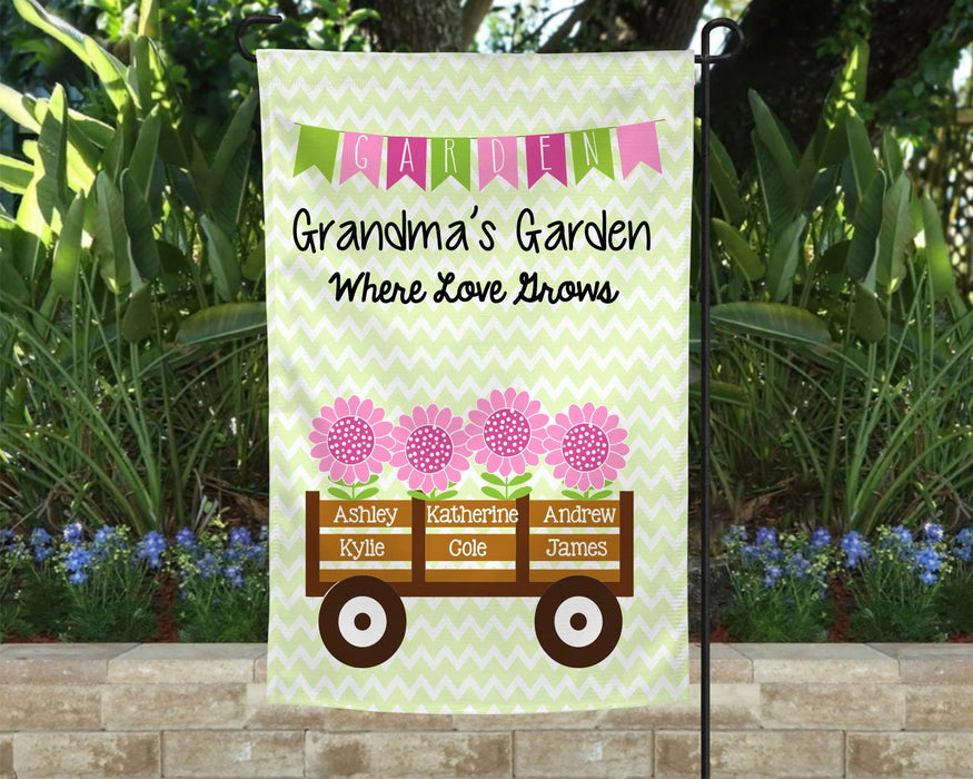 Personalized Garden Flag For Nana Grandma's Garden Where Love Grows Flower Truck Custom Grandkids Name Welcome Flag Gift