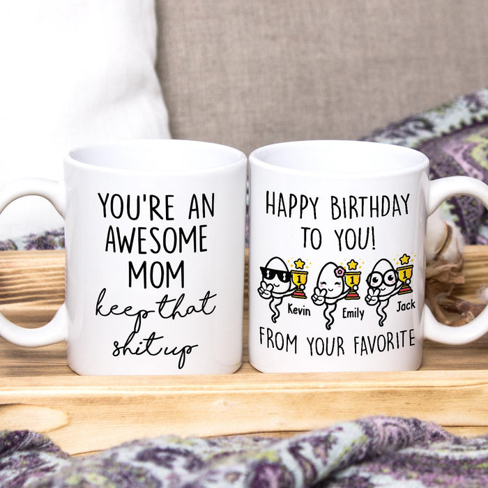 Personalized Ceramic Coffee Mug Happy Birthday Awesome Mom Funny Sperm Custom Name 11 15oz Mother's Day Cup