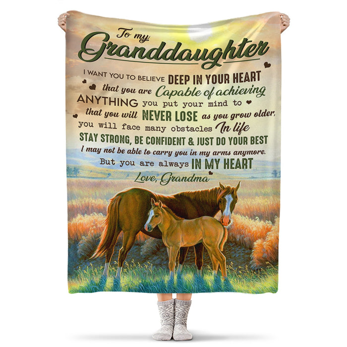 Personalized To My Granddaughter Blanket From Grandma Stay Strong Be Confident & Just Do You Best Cute Horse Printed