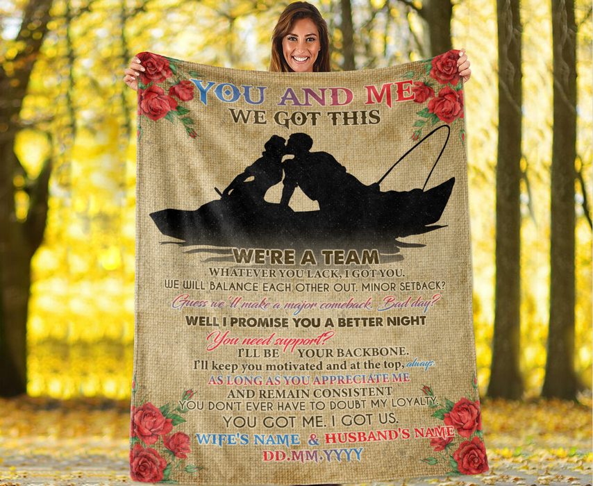 Personalized Blanket For Fishing Lovers Wife Husband Whatever You Lack I Got You Print Fishing Couple & Flower