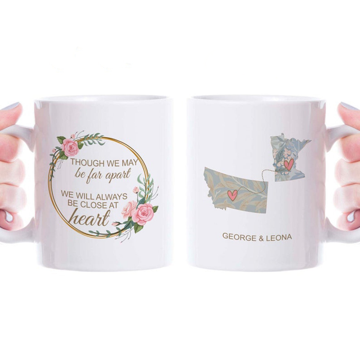 Personalized Coffee Mug For Friend Family Couple We May Be Far Apart Florals Custom Name White Cup State To State Gifts