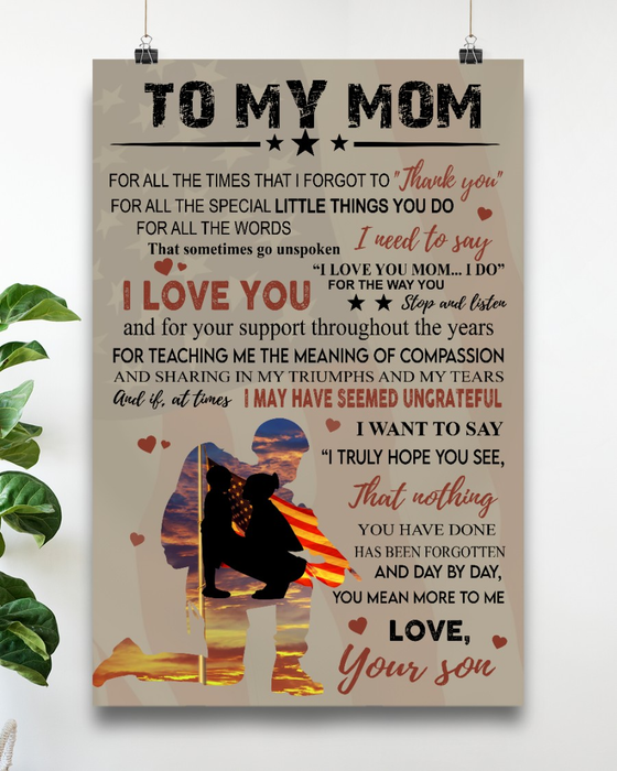Personalized Canvas Wall Art For Mom From Son Forgot To Thanks Soldier Silhouette  Custom Name Poster Prints Home Decor