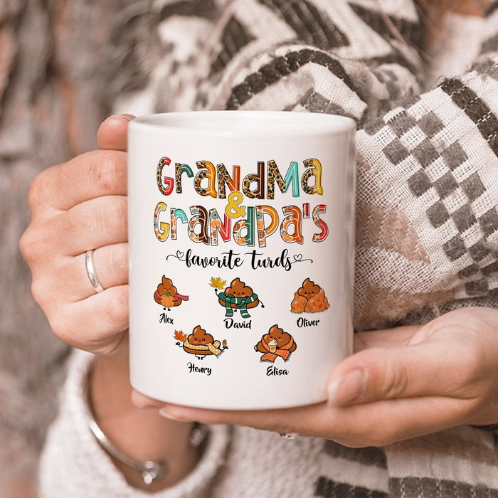 Personalized Ceramic Coffee Mug Grandma & Grandpa's Little Turds Shits Print Custom Grandkids Name 11 15oz Autumn Cup