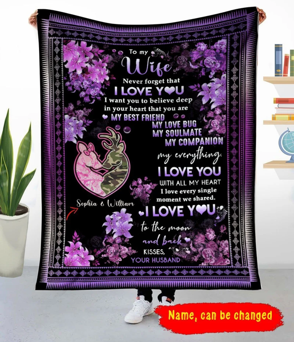 Personalized To My Wife Blanket From Husband You Are My Best Friend My Love Bug My Soulmate Deer Couple & Flower Printed