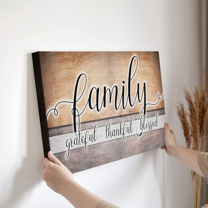 Matte Wall Art Canvas For Family Vintage Wooden Background Thankful Blessed Family Premium Poster Printed