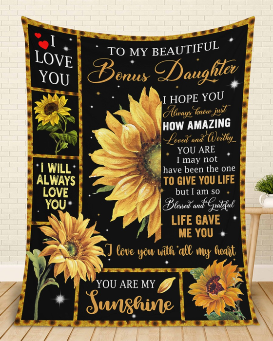 Personalized To My Stepdaughter Blanket From Step Mom Dad Sunflowers How Worthy You Are Custom Name Gifts For Christmas