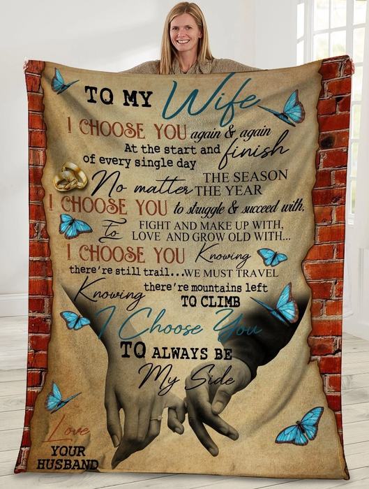 Personalized Blanket To My Wife From Husband Promise Pinky Hand Print I Choose You Again And Again Butterfly Blankets