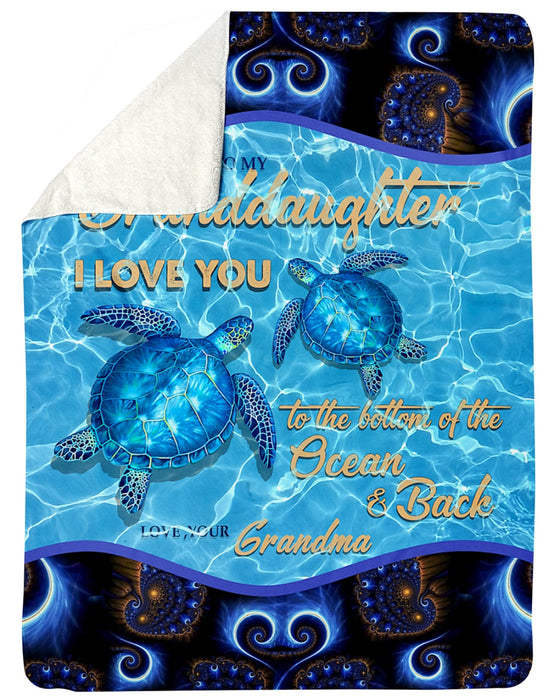 Personalized Blue Turtles Blanket For Granddaughter From Grandma I Love You To The Botton Of Ocean & Back Fleece Sherpa