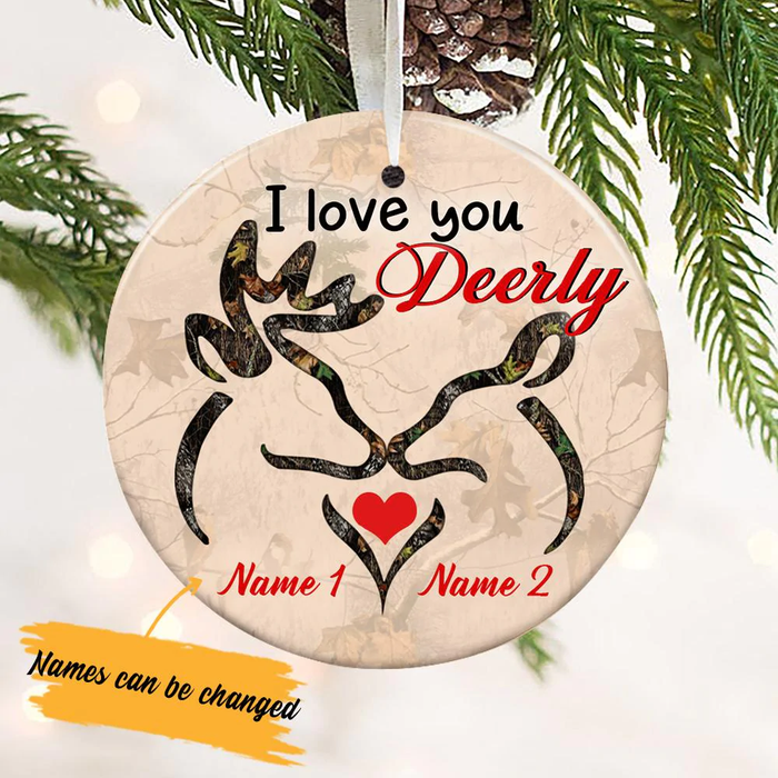 Personalized Ornament Gifts For Couples Hunting Buck & Doe I Love You Deerly Custom Name Tree Hanging On Christmas
