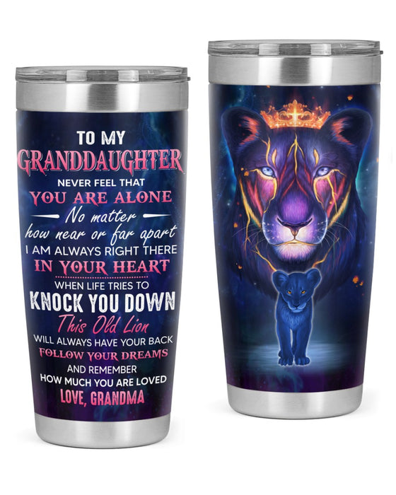 Personalized Tumbler To Granddaughter Gifts From Grandparents Never Feel You're Alone Lion Custom Name Travel Cup 20oz