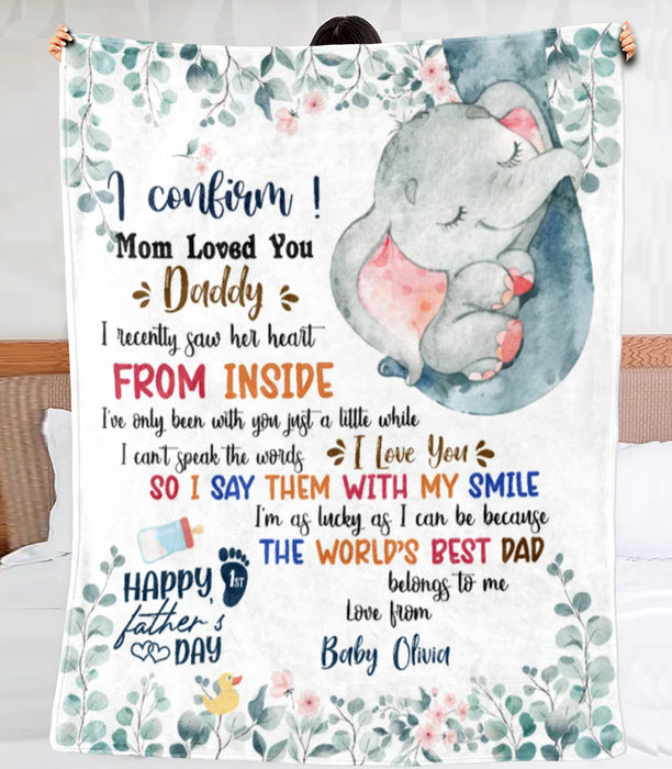 Personalized Blanket To My Dad From Baby Bump Happy First Father's Day Cute Baby Elephant Design Custom Name