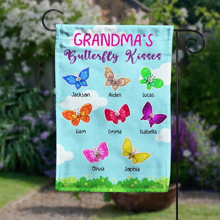 Personalized Garden Flag For Grandma Nana's Butterflies Kisses Custom Grandkids Name Welcome Flag Gifts For Birthday