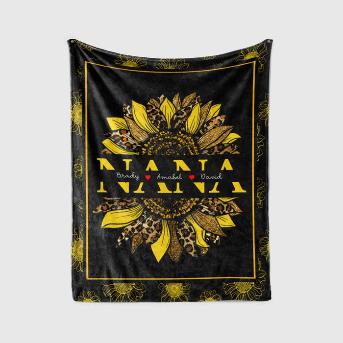 Personalized To My Grandma Blanket From Grandkids Nana Leopard Monogram Sunflower Custom Name Gifts For Christmas