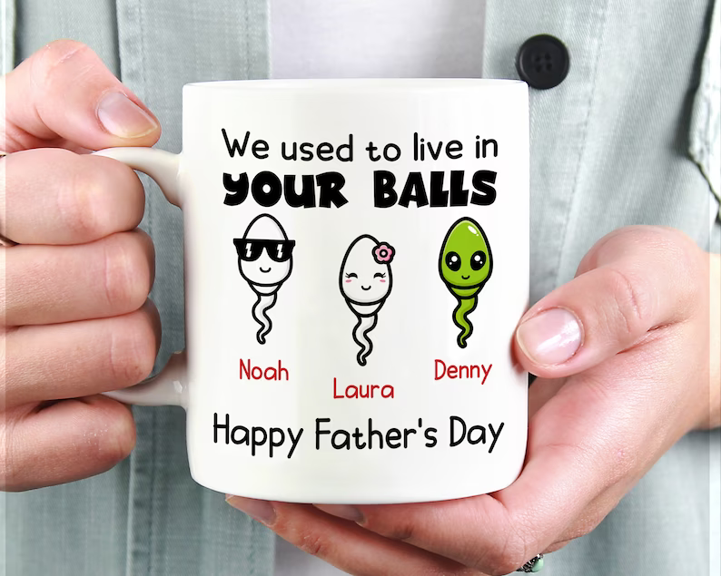 Personalized White Ceramic Mug For Dad We Used To Live In Your Balls Funny Alien Sperm Custom Kids Name 11 15oz Cup