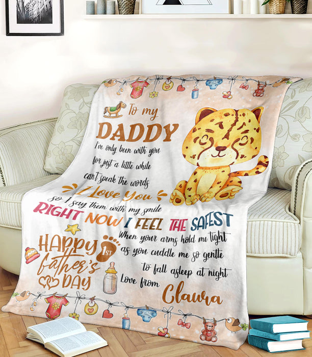 Personalized Blanket To My New Dad From Baby Bump Happy First Father's Day Cute Baby Leopard Print Custom Name