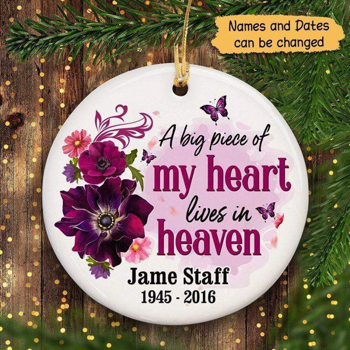 Personalized Memorial Ornament For Loved One In Heaven Floral My Heart Lives In Heaven Custom Name Condolence Gifts