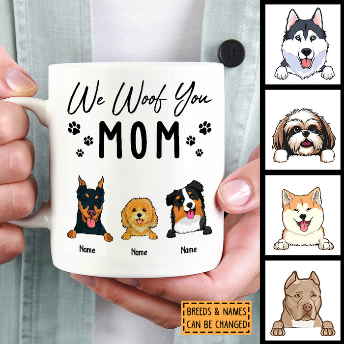 Personalized Coffee Mug Gifts For Dog Owner We Woof You Mom Paws Printed Custom Name White Cup For Christmas Birthday