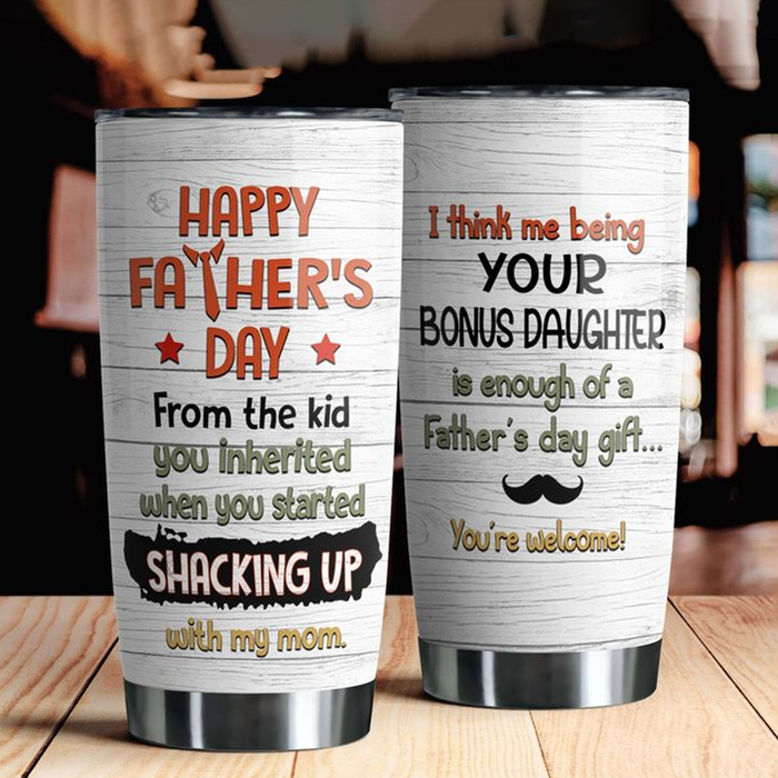 Personalized Tumbler Gifts For Step Dad From The Kid You Inherited Vintage Beard Custom Name Travel Cup For Christmas