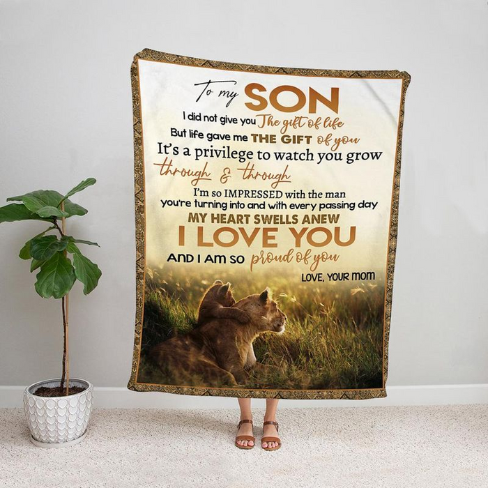 Personalized Premium Blanket To My Son I Am So Proud Of You 3D Lion Hug Print Customized Name Fleece Blankets