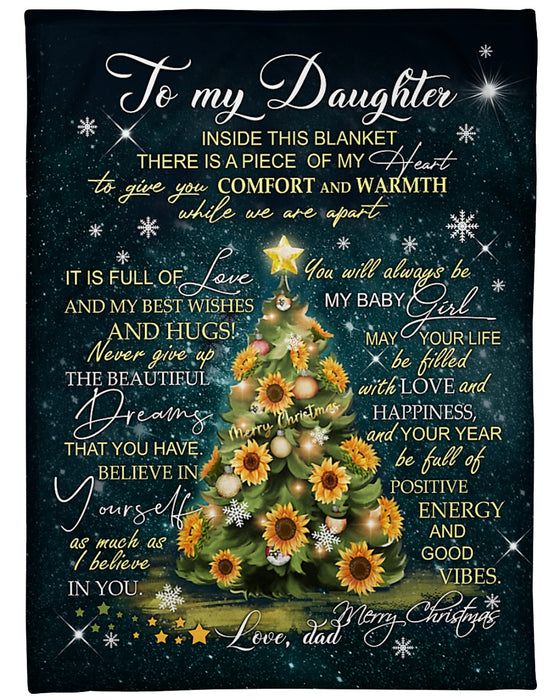 Personalized Blanket To My Daughter From Dad Sunflower & Pine Tree With Snowflake Galaxy Background Custom Name