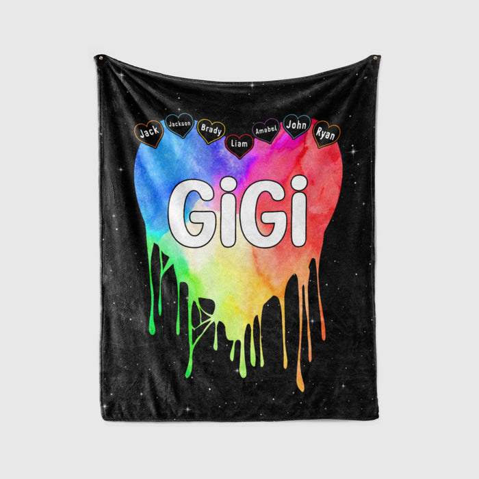 Personalized To My Grandma Blanket From Grandkids Gigi Colorful Melted Heart Custom Name Gifts For Christmas