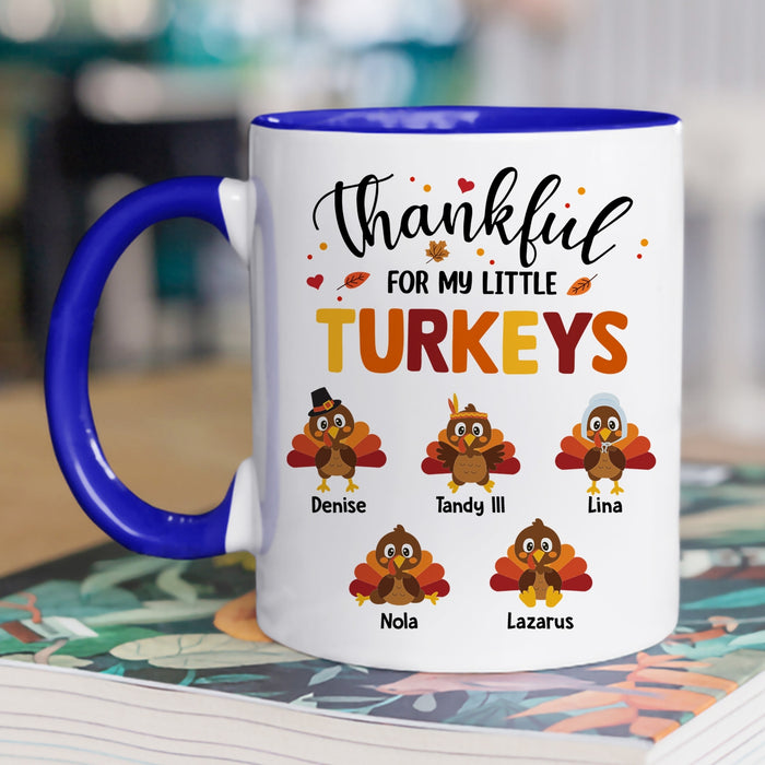 Personalized Coffee Mug Gifts For Grandma Thankful For My Little Turkeys Cute Custom Grandkids Name Birthday Accent Cup