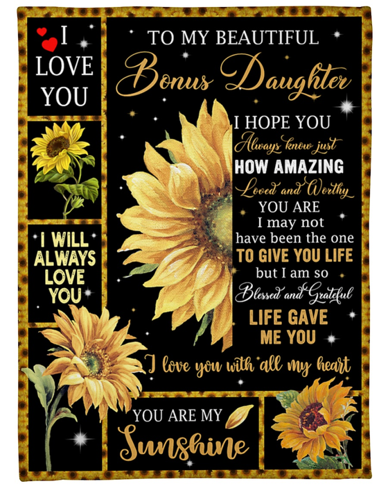 Personalized To My Stepdaughter Blanket From Step Mom Dad Sunflowers How Worthy You Are Custom Name Gifts For Christmas