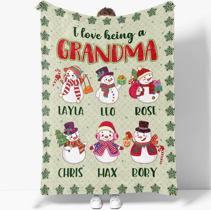 Personalized To My Grandma Blanket From Grandkids I Love Being A Nana Snowmen Snowflakes Custom Name Gifts For Christmas