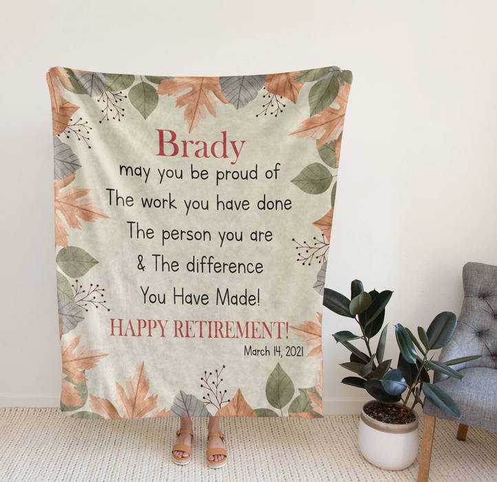Personalized Happy Retirement Blanket The Work You Have Done Vintage Leaves Rustic Design Printed Custom Name & Date